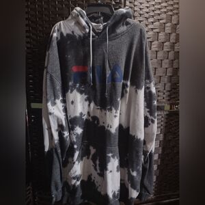 Fila Men's Big & Tall Classic Pullover Hoodie Gray White Tie Dye 4XLT